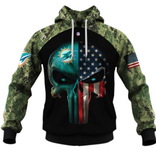 Miami Dolphins Army Camouflage American Flag Punisher Skull Limited Edition 3D All Over Printed Shirts For Men & Women
