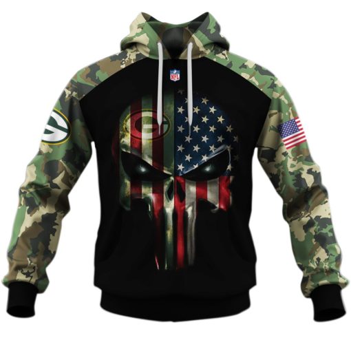 Green Bay Packers Army Camouflage American Flag Punisher Skull Limited Edition 3D All Over Printed Shirts For Men & Women