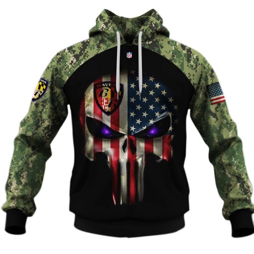 Baltimore Ravens Army Camouflage American Flag Punisher Skull Limited Edition 3D All Over Printed Shirts For Men & Women