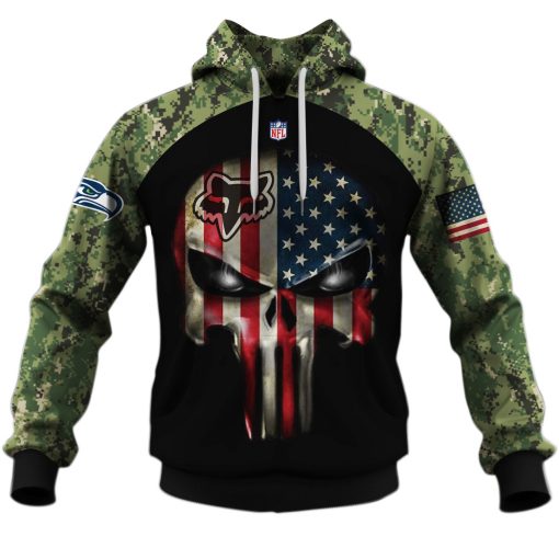 Seattle Seahawks Army Camouflage American Flag Punisher Skull Limited Edition 3D All Over Printed Shirts For Men & Women