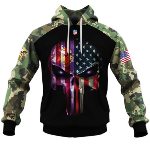 Minnesota Vikings Army Camouflage American Flag Punisher Skull Limited Edition 3D All Over Printed Shirts For Men & Women