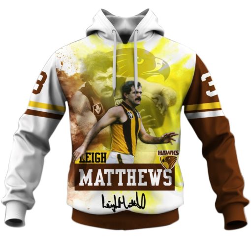 Leigh Matthews Hawthorn AFL 3D Hoodie T shirt Sleeve T52