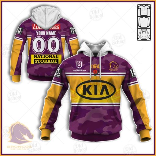 Personalise NRL Brisbane Broncos ANZAC 2020 Jersey