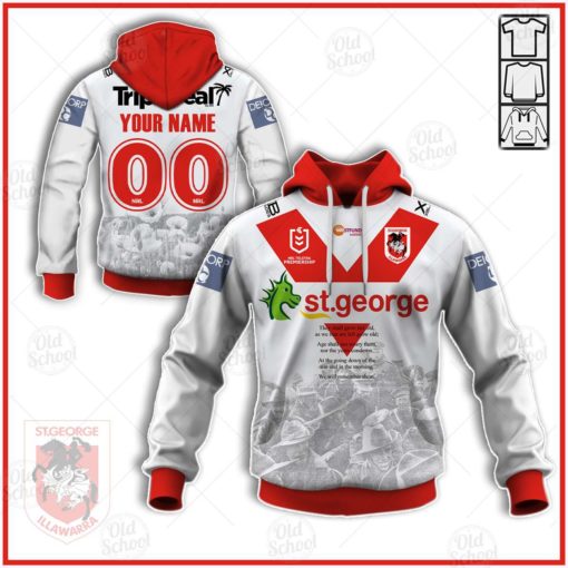 Personalise NRL St. George Illawarra Dragons ANZAC 2020 Jersey