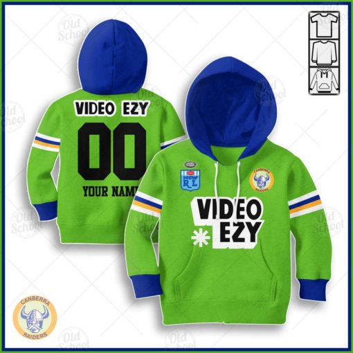 Personalize Canberra Raiders 1990 Video Ezy ARL/NRL Vintage Retro Heritage Jersey for Kids