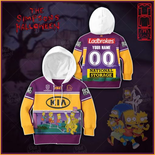 Personalise NRL Brisbane Broncos x The Simpsons 2020 Halloween Jersey for KID