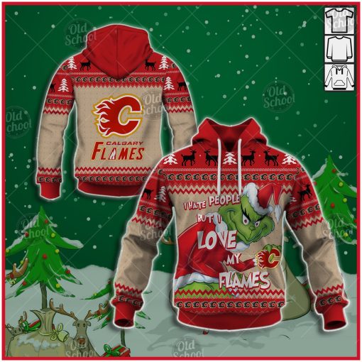 NHL Calgary Flames x Grinch Christmas Ugly Sweater Style