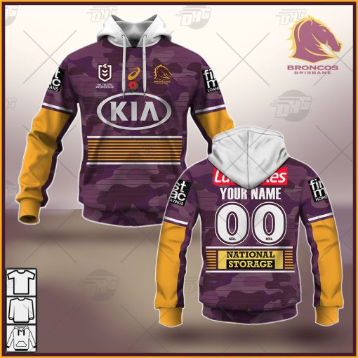 Personalise NRL Brisbane Broncos 2021 ANZAC Jersey