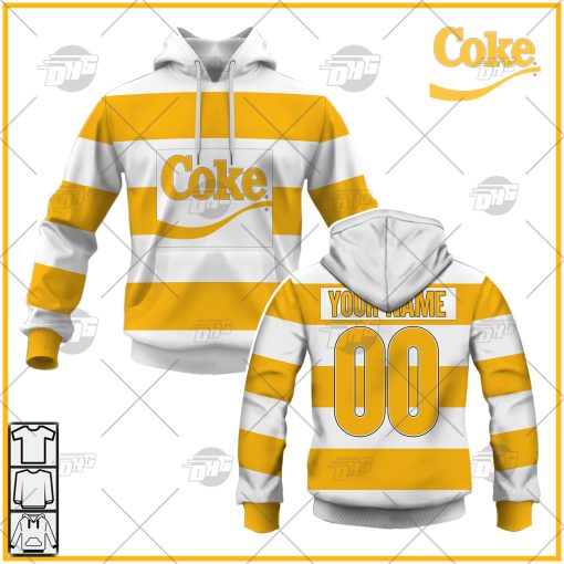 Vintage 80s COKE Rugby Stripe LS Polo Shirt Lemonade Yellow M Hip Hop Coca Cola Rugby T Shirt Long Sleeve Hoodie