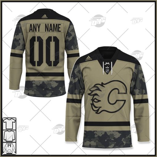 Personalized NHL Calgary Flames Camo Military Appreciation Team Authentic Custom Practice Jersey