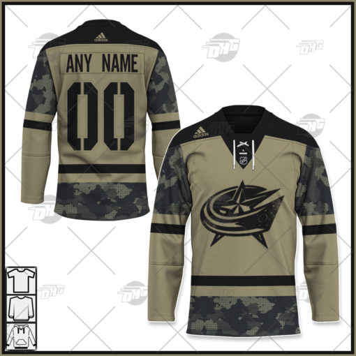 Personalized NHL Columbus Blue Jackets Camo Military Appreciation Team Authentic Custom Practice Jersey