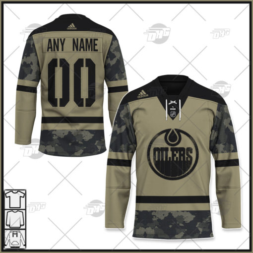 Personalized NHL Edmonton Oilers Camo Military Appreciation Team Authentic Custom Practice Jersey