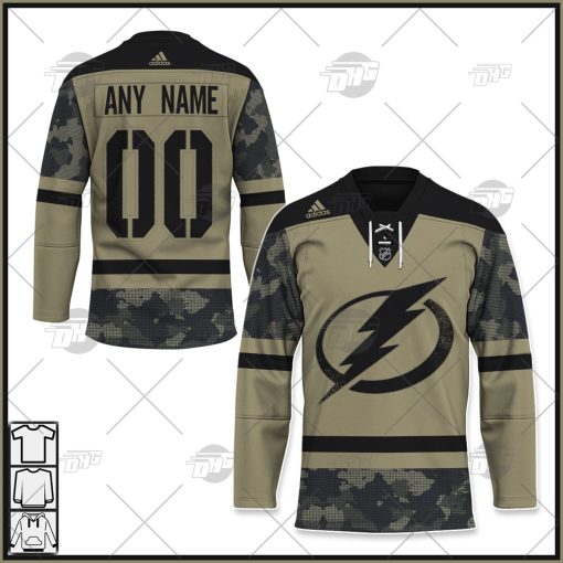Personalized NHL Tampa Bay Lightning Camo Military Appreciation Team Authentic Custom Practice Jersey