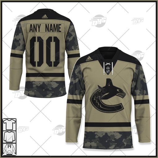 Personalized NHL Vancouver Canucks Camo Military Appreciation Team Authentic Custom Practice Jersey