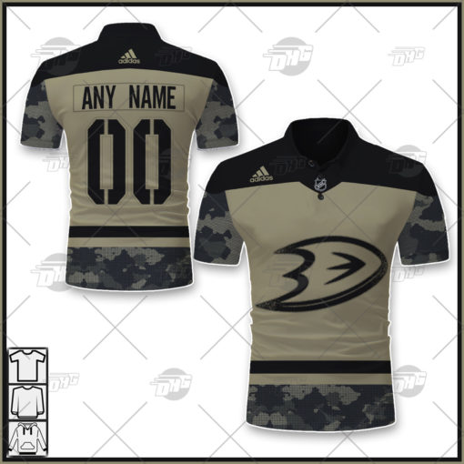 Personalized NHL Anaheim Ducks Camo Military Appreciation Team Authentic Custom Polo Jersey