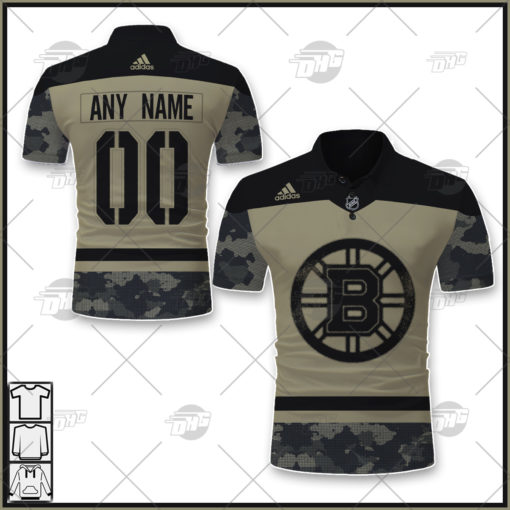 Personalized NHL Boston Bruins Camo Military Appreciation Team Authentic Custom Polo Jersey