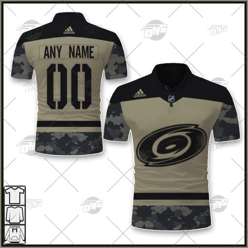 Personalized NHL Carolina Hurricanes Camo Military Appreciation Team Authentic Custom Polo Jersey