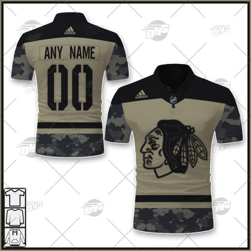 Personalized NHL Chicago Blackhawks Camo Military Appreciation Team Authentic Custom Polo Jersey