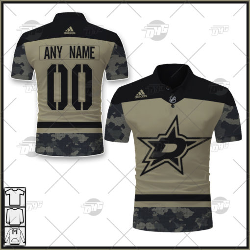 Personalized NHL Dallas Stars Camo Military Appreciation Team Authentic Custom Polo Jersey