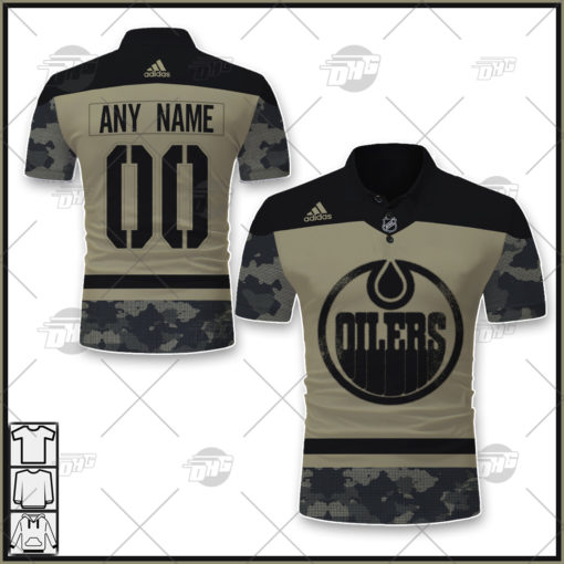 Personalized NHL Edmonton Oilers Camo Military Appreciation Team Authentic Custom Polo Jersey