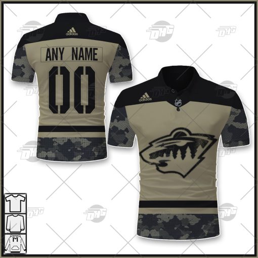 Personalized NHL Minnesota Wild Camo Military Appreciation Team Authentic Custom Polo Jersey