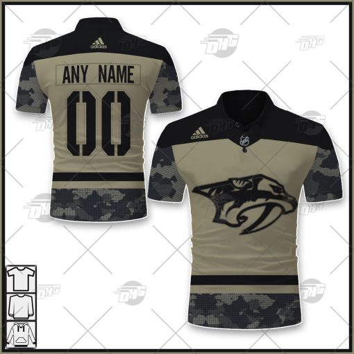 Personalized NHL Nashville Predators Camo Military Appreciation Team Authentic Custom Polo Jersey