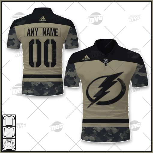 Personalized NHL Tampa Bay Lightning Camo Military Appreciation Team Authentic Custom Polo Jersey