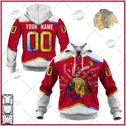 Personalized NHL Chicago Blackhawks Jersey Custom Autism Shirt Hoodie