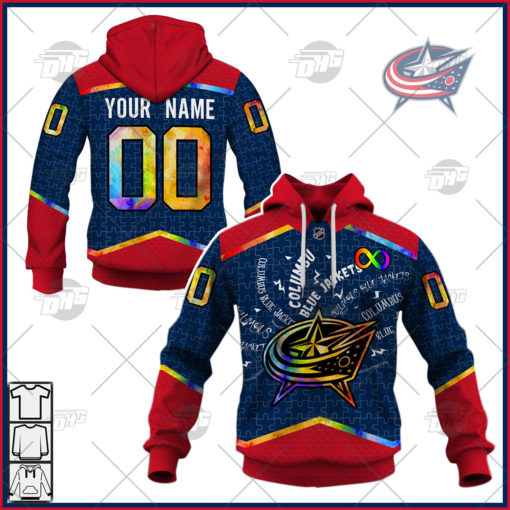 Personalized NHL Columbus Blue Jackets Jersey Custom Autism Shirt Hoodie