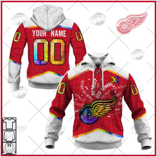 Personalized NHL Detroit Red Wings Jersey Custom Autism Shirt Hoodie