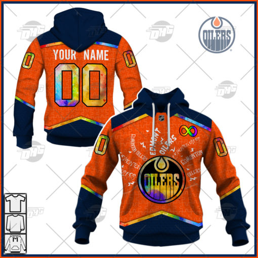 Personalized NHL Edmonton Oilers Jersey Custom Autism Shirt Hoodie