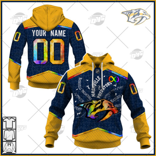 Personalized NHL Nashville Predators Jersey Custom Autism Shirt Hoodie