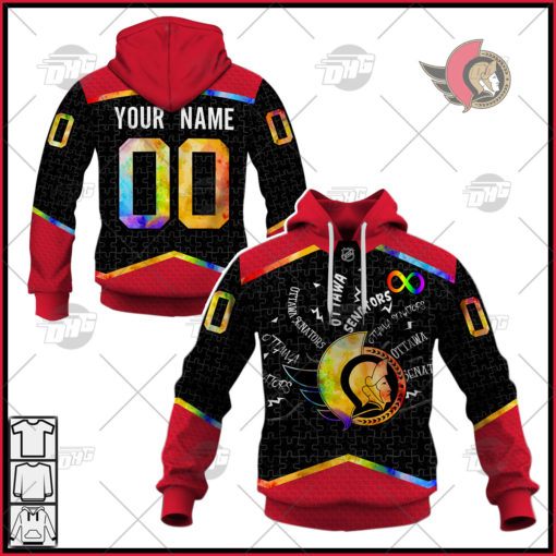 Personalized NHL Ottawa Senators Jersey Custom Autism Shirt Hoodie