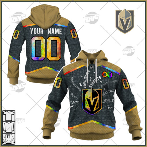Personalized NHL Vegas Golden Knights Jersey Custom Autism Shirt Hoodie