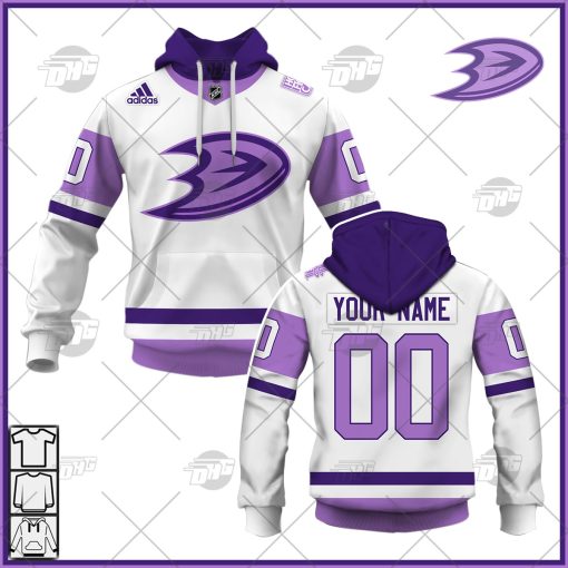 Personalized NHL Jersey Anaheim Ducks White/Purple Hockey Fights Cancer Primegreen Custom Jersey