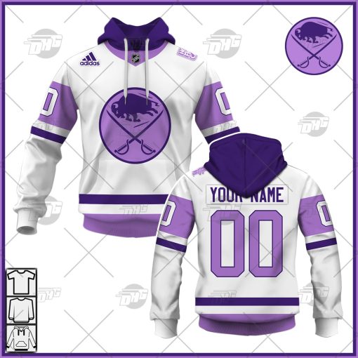 Personalized NHL Jersey Buffalo Sabres White/Purple Hockey Fights Cancer Primegreen Custom Jersey