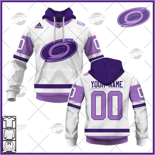 Personalized NHL Jersey Carolina Hurricanes White/Purple Hockey Fights Cancer Primegreen Custom Jersey