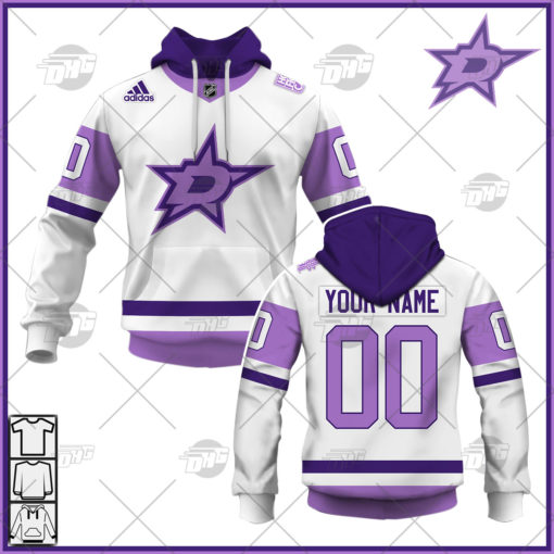 Personalized NHL Jersey Dallas Stars White/Purple Hockey Fights Cancer Primegreen Custom Jersey