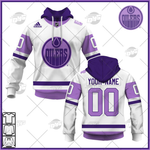 Personalized NHL Jersey Edmonton Oilers White/Purple Hockey Fights Cancer Primegreen Custom Jersey