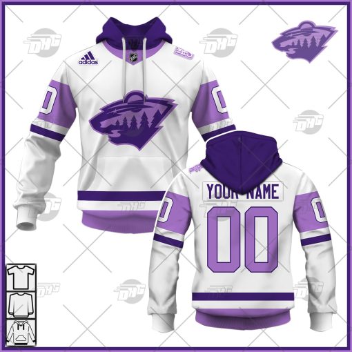 Personalized NHL Jersey Minnesota Wild White/Purple Hockey Fights Cancer Primegreen Custom Jersey
