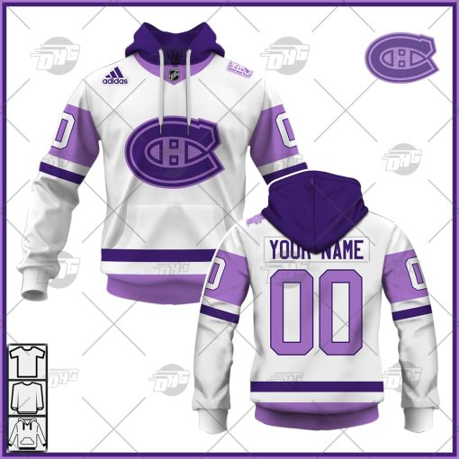 Personalized NHL Jersey Montreal Canadiens White/Purple Hockey Fights Cancer Primegreen Custom Jersey