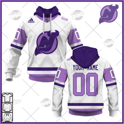 Personalized NHL Jersey New Jersey Devils White/Purple Hockey Fights Cancer Primegreen Custom Jersey