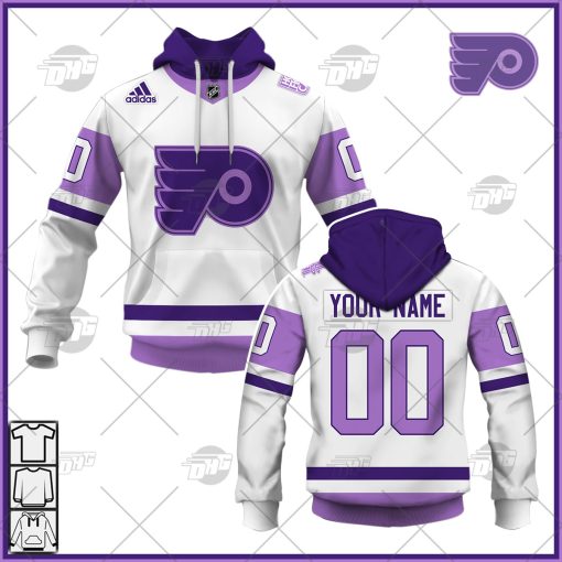 Personalized NHL Jersey Philadelphia Flyers White/Purple Hockey Fights Cancer Primegreen Custom Jersey