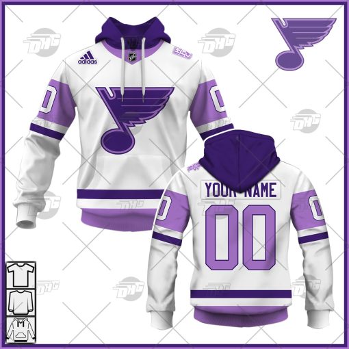 Personalized NHL Jersey St. Louis Blues White/Purple Hockey Fights Cancer Primegreen Custom Jersey