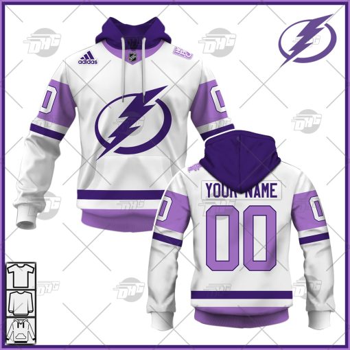 Personalized NHL Jersey Tampa Bay Lightning White/Purple Hockey Fights Cancer Primegreen Custom Jersey