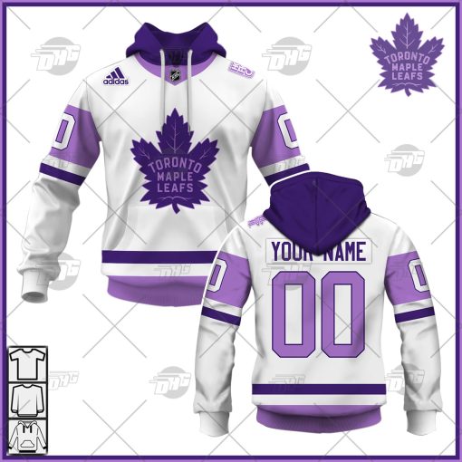 Personalized NHL Jersey Toronto Maple Leafs White/Purple Hockey Fights Cancer Primegreen Custom Jersey