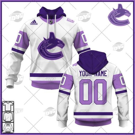 Personalized NHL Jersey Vancouver Canucks White/Purple Hockey Fights Cancer Primegreen Custom Jersey