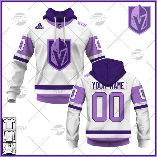 Personalized NHL Jersey Vegas Golden Knights White/Purple Hockey Fights Cancer Primegreen Custom Jersey