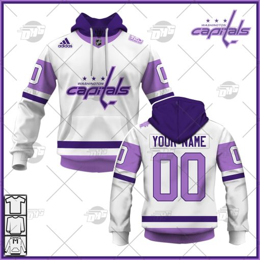 Personalized NHL Jersey Washington Capitals White/Purple Hockey Fights Cancer Primegreen Custom Jersey