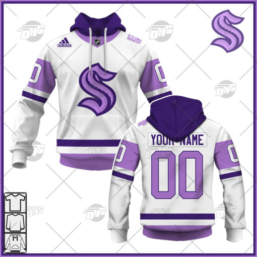 Personalized NHL Jersey Seattle Kraken White/Purple Hockey Fights Cancer Primegreen Custom Jersey